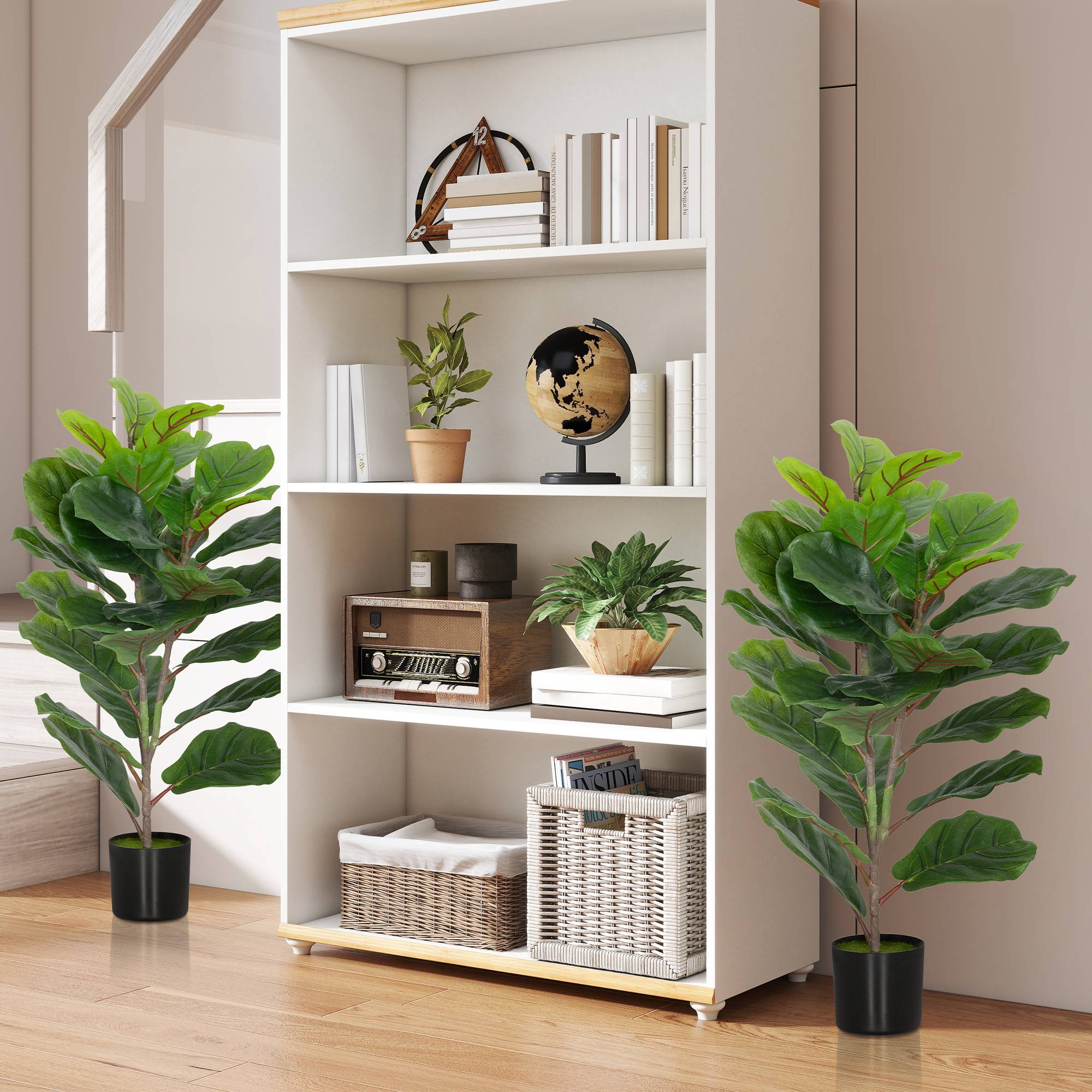 Lot de 2 plantes artificielles intérieures 80 cm figuier arbre artificiel avec pot en plastique et flocage - Image 3
