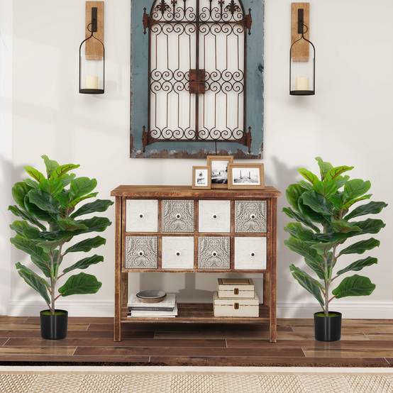 Lot de 2 plantes artificielles intérieures 80 cm figuier arbre artificiel avec pot en plastique et flocage - Image 4