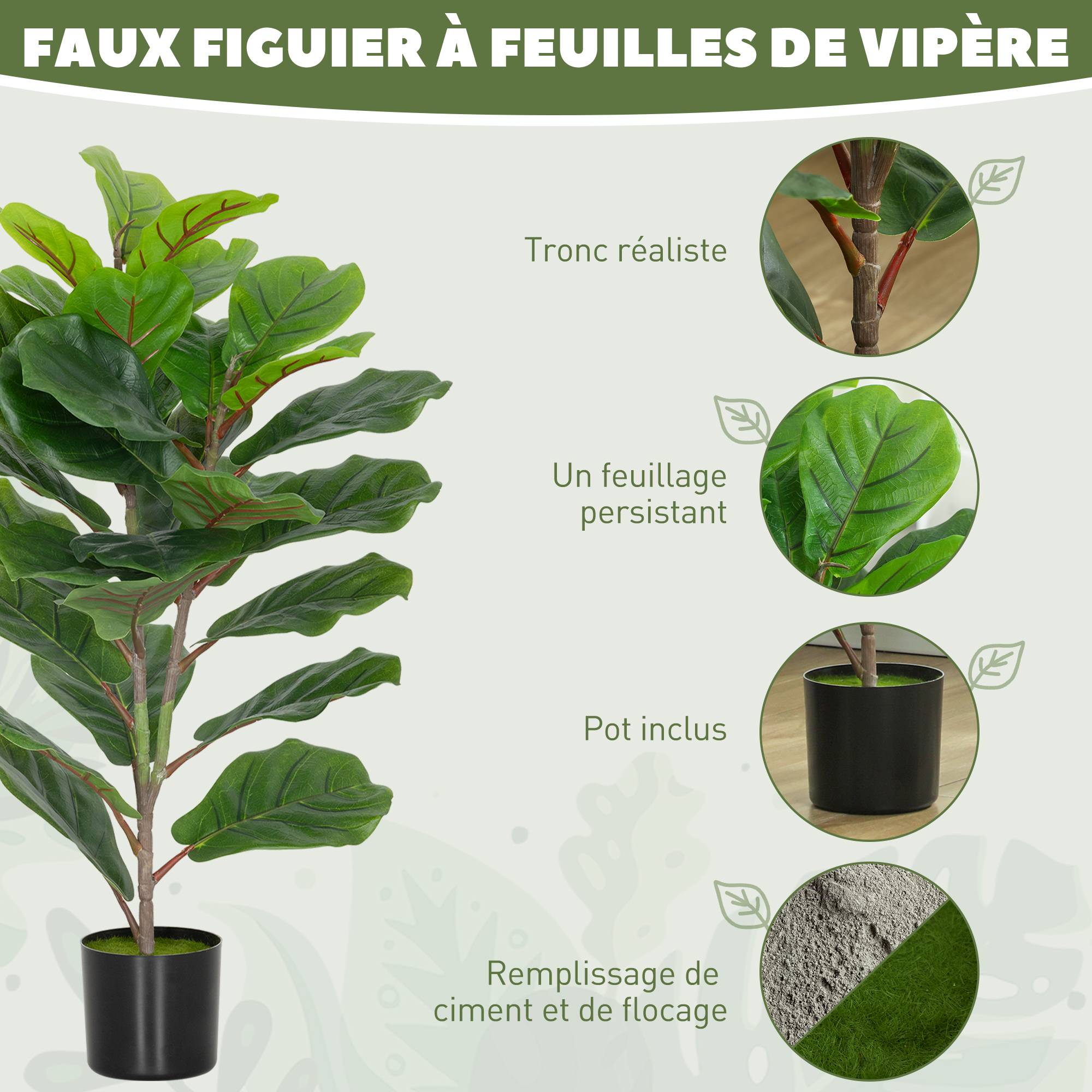 Lot de 2 plantes artificielles intérieures 80 cm figuier arbre artificiel avec pot en plastique et flocage - Image 6