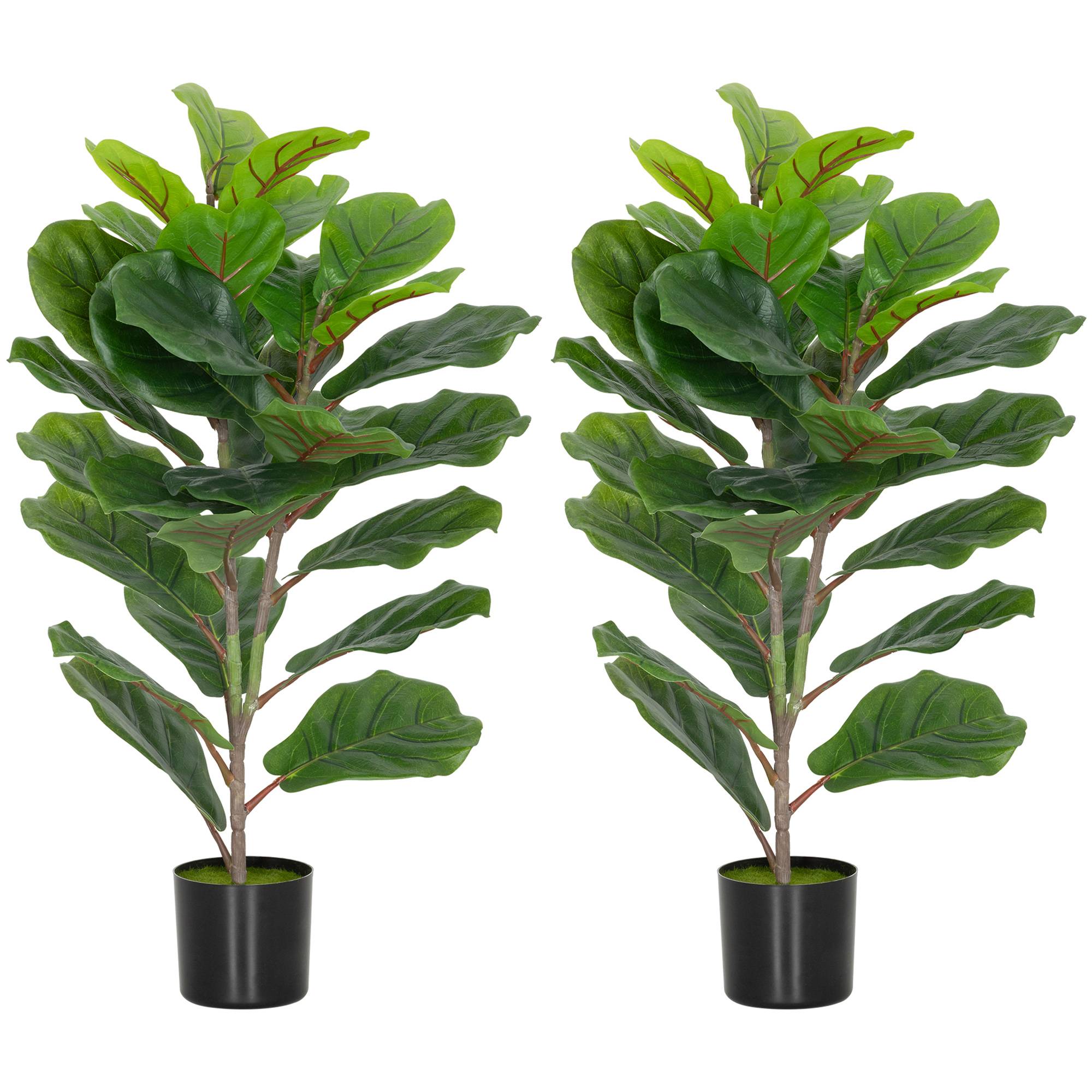 Lot de 2 plantes artificielles intérieures 80 cm figuier arbre artificiel avec pot en plastique et flocage - Image 1