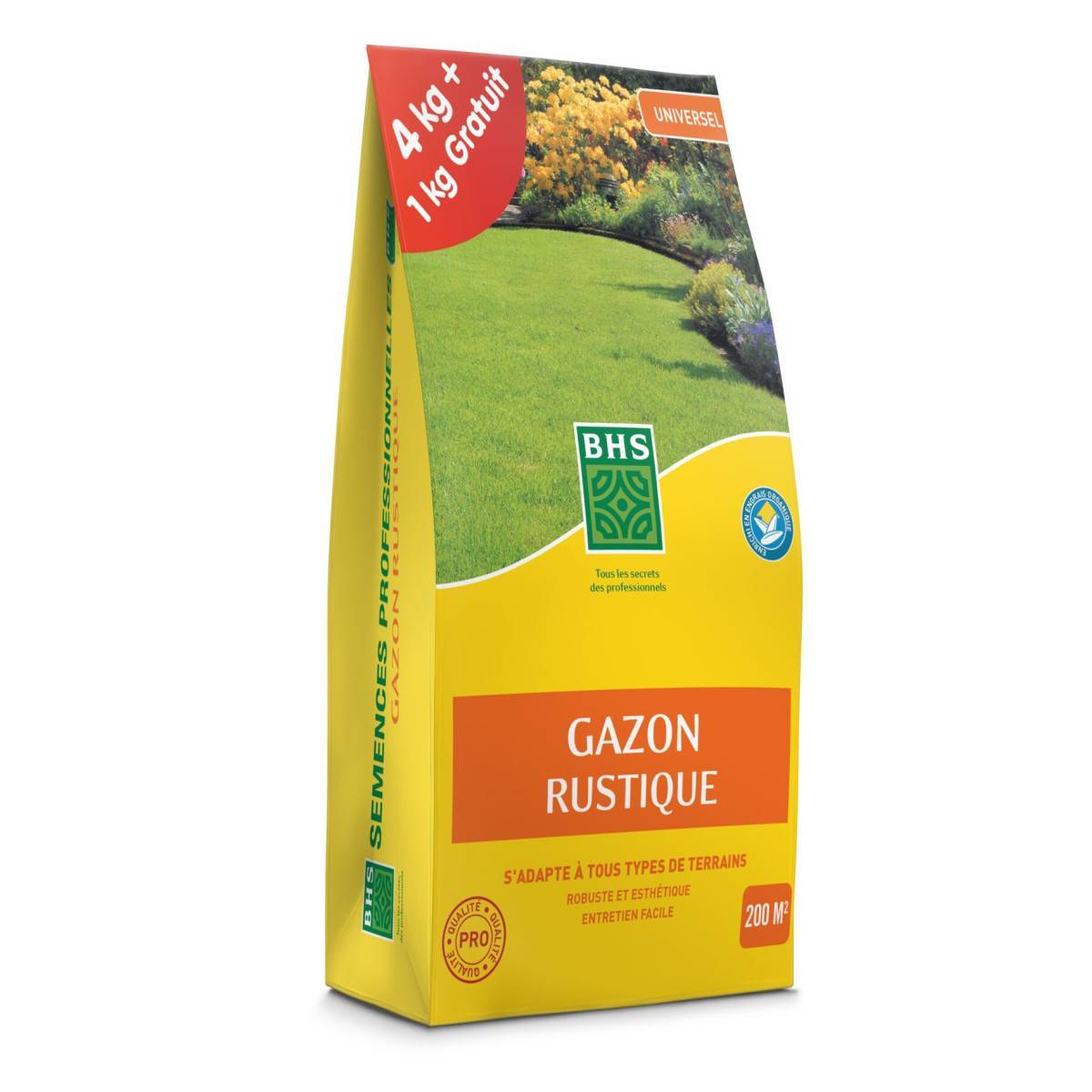 BHS - Gazon Rustique BHS, sac de 5 kilos dont 1 gratuit, 200m²