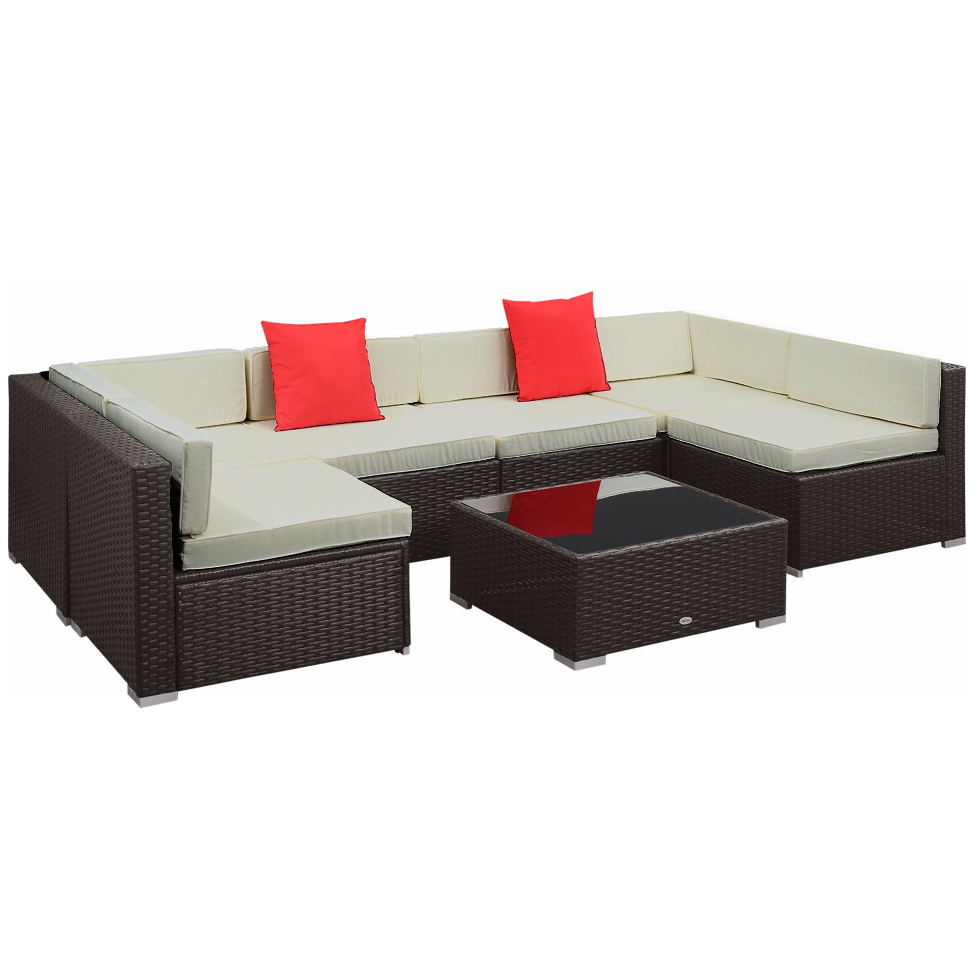 Outsunny - Ensemble salon de jardin 7 pcs modulables table basse plateau verre trempé coussins déhoussables résine tressée imitation rotin brun foncé - Outsunny - Image 1