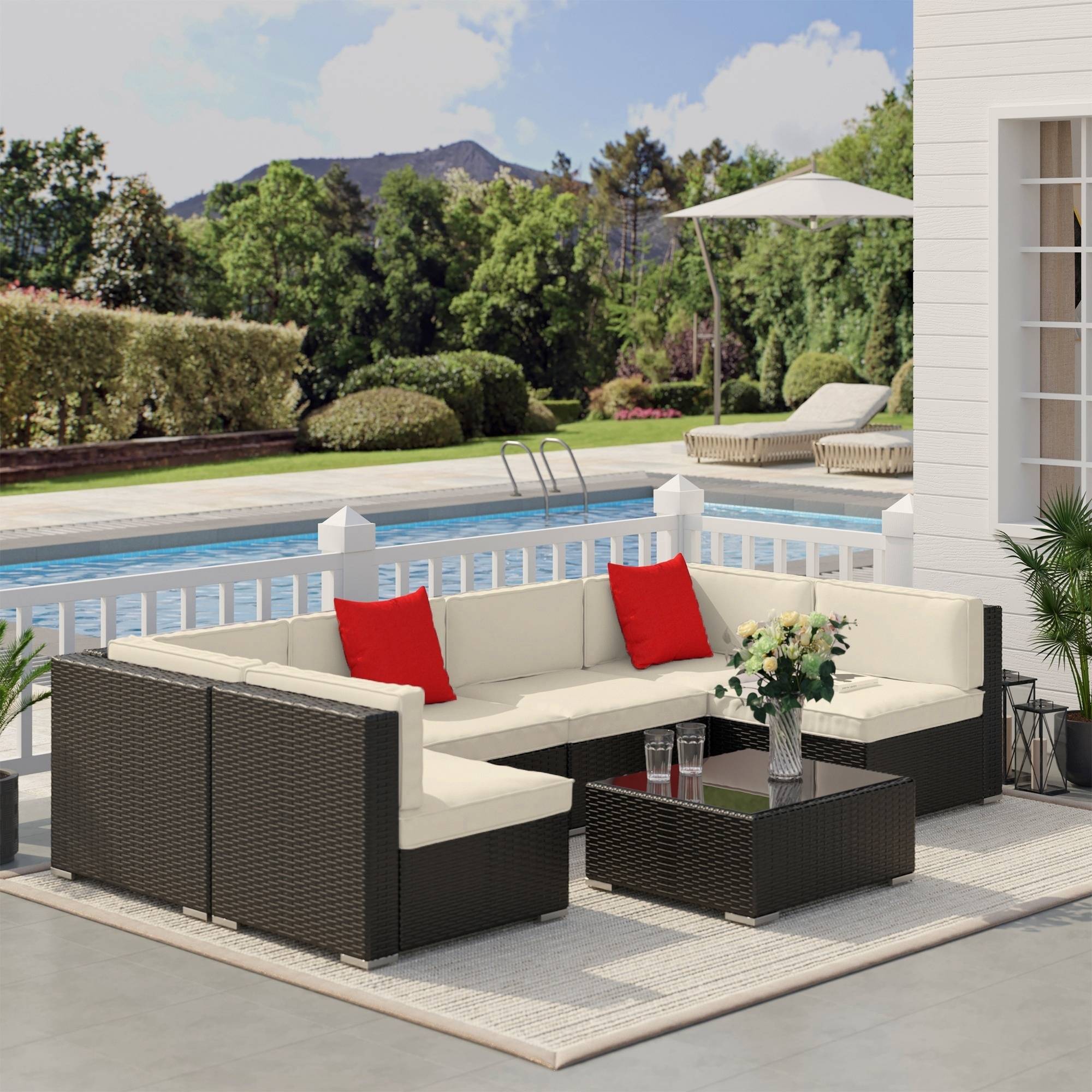 Outsunny - Ensemble salon de jardin 7 pcs modulables table basse plateau verre trempé coussins déhoussables résine tressée imitation rotin brun foncé - Outsunny - Image 2