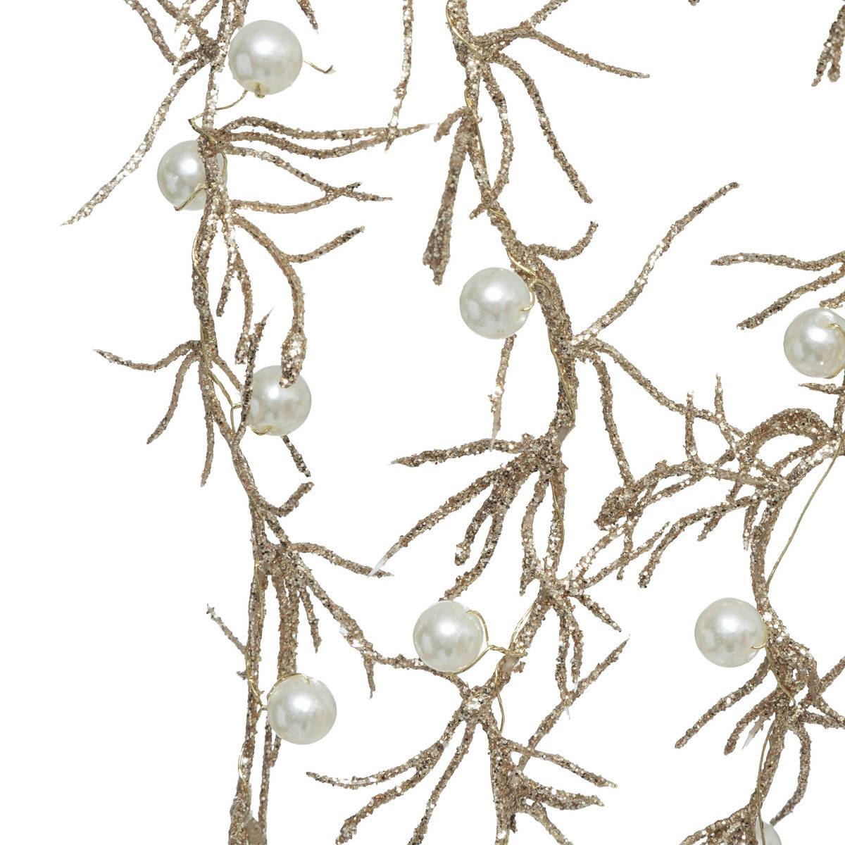 Fééric Lights & Christmas - Branche déco spéciale fêtes Brins dorés avec Perles blanches nacrées  H 83 cm - Image 2