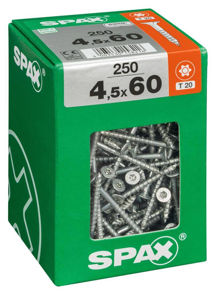 Spax - Lot de 250 vis acier tête fraisée torx SPAX, Diam.4.5 mm x L.60 mm
