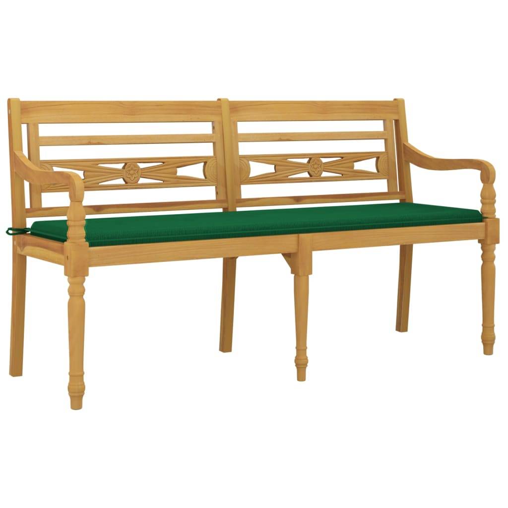 Helloshop26 - Banc de jardin meuble de patio d'extérieur terrasse avec coussin vert 150 cm bois de teck massif - Image 1
