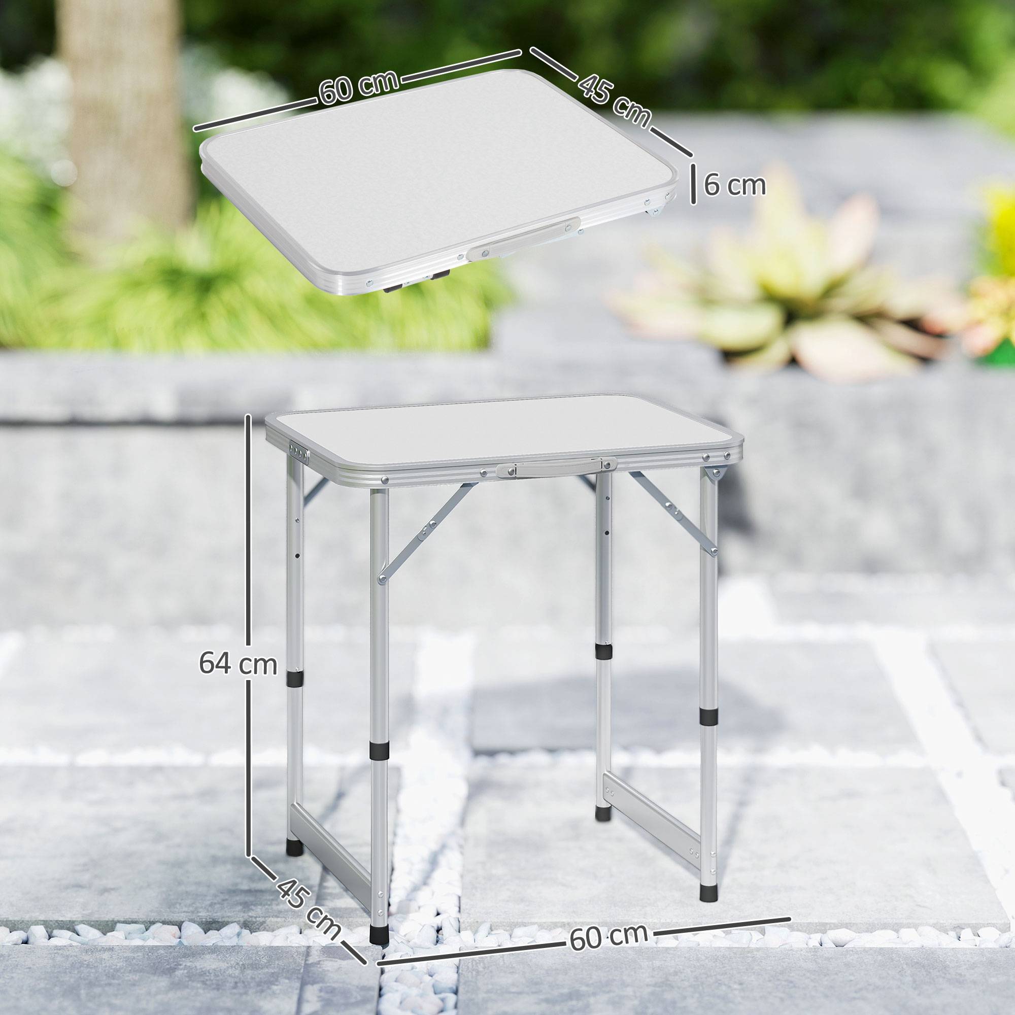 Table Pliante Table de Camping Table de Jardin Hauteur réglable Aluminium MDF Blanc - Image 5