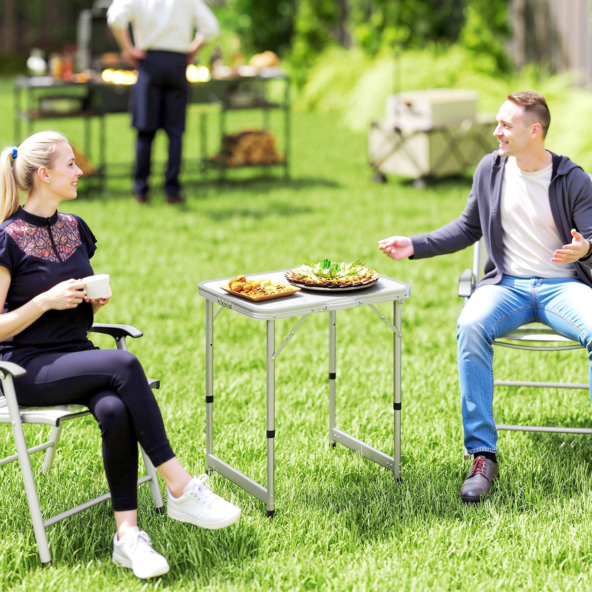 Table Pliante Table de Camping Table de Jardin Hauteur réglable Aluminium MDF Blanc - Image 4