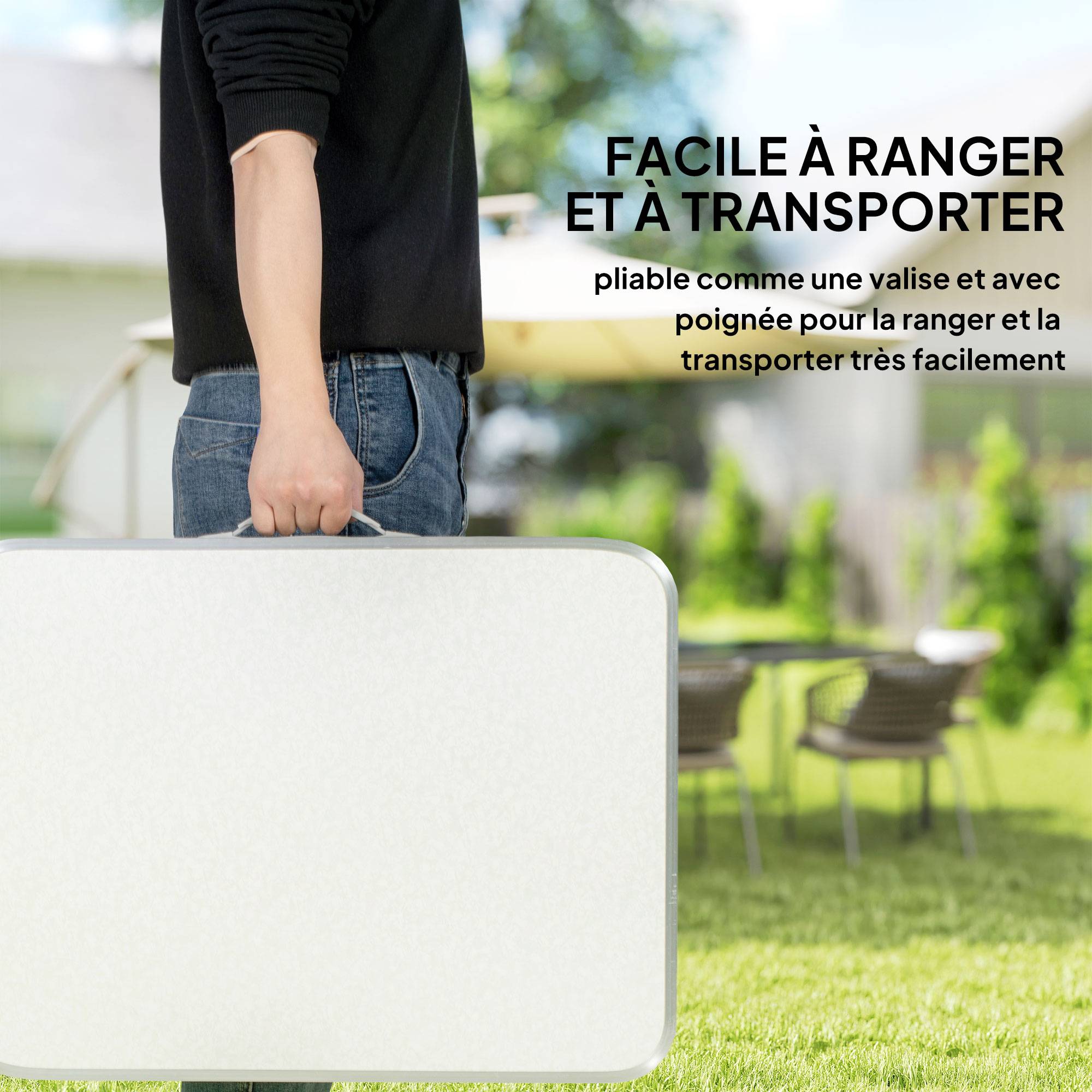Table Pliante Table de Camping Table de Jardin Hauteur réglable Aluminium MDF Blanc - Image 6