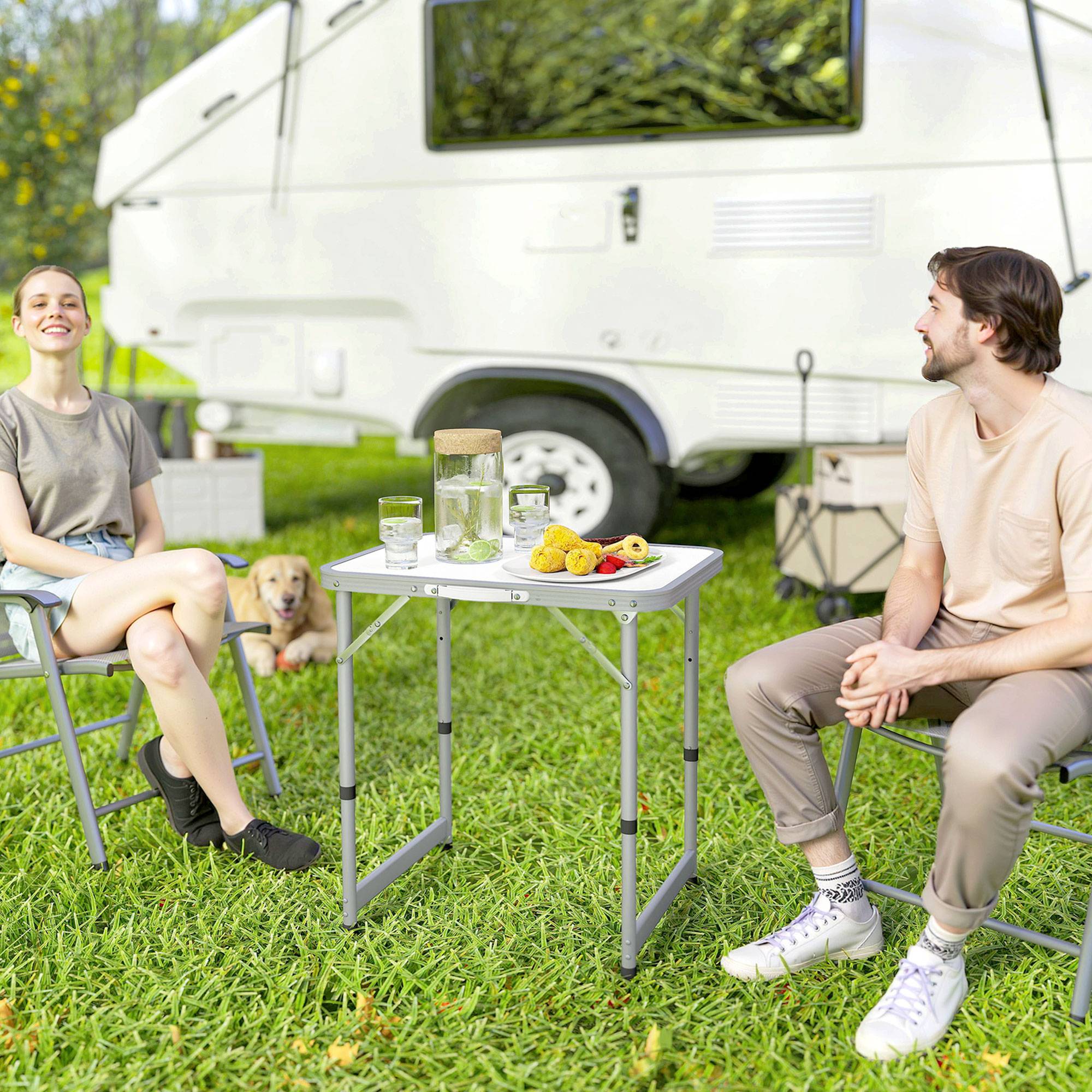 Table Pliante Table de Camping Table de Jardin Hauteur réglable Aluminium MDF Blanc - Image 3