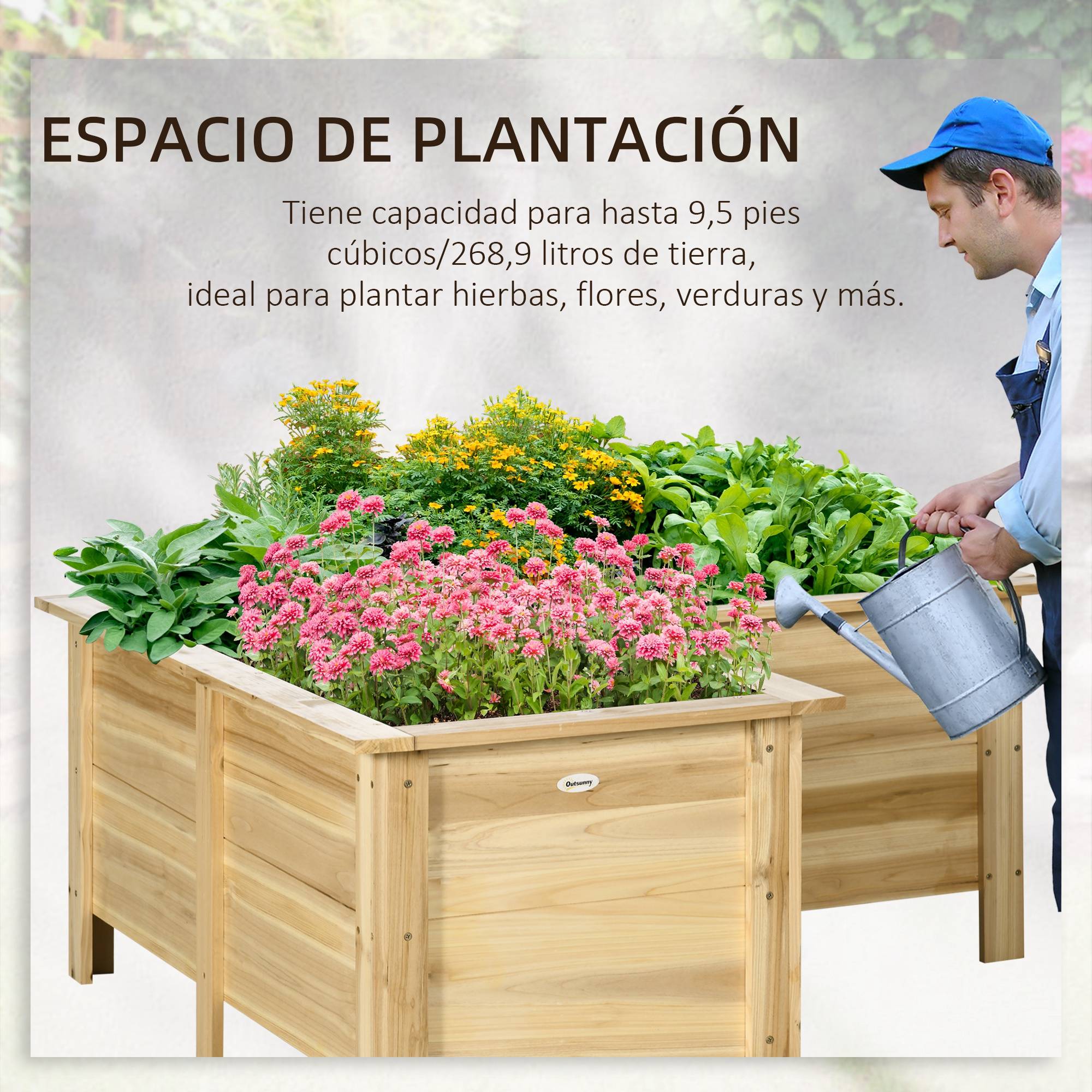 Jardinière surélevée en bois, pot de fleurs d'extérieur en forme de L avec revêtement en tissu non tissé, jardin urbain, 120 x 120 x 50 cm, naturel - Image 7
