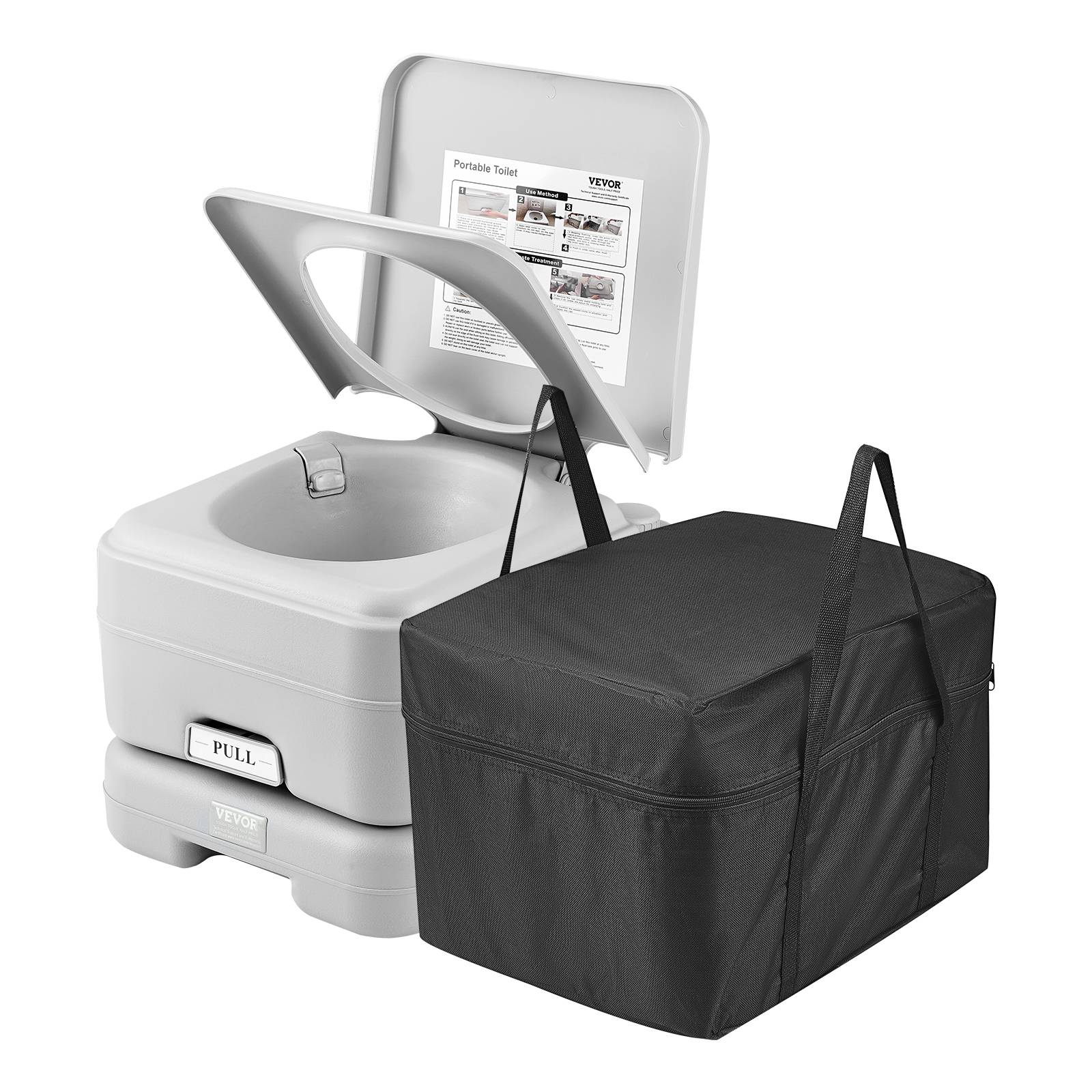VEVOR Toilette portable chasse eau, 12 L matières, 12 L eau. Bouton-poussoir.