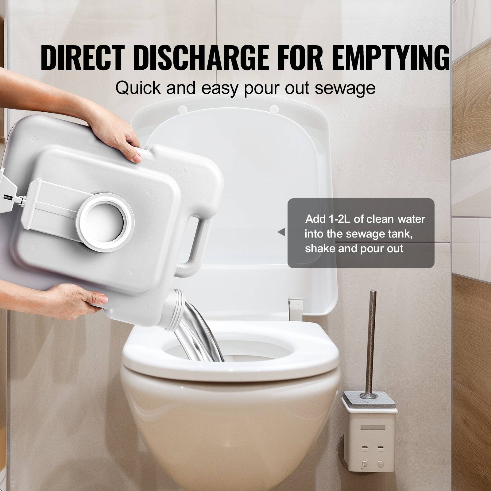 VEVOR Toilette portable chasse eau, 12 L matières, 12 L eau. Bouton-poussoir. - Image 5