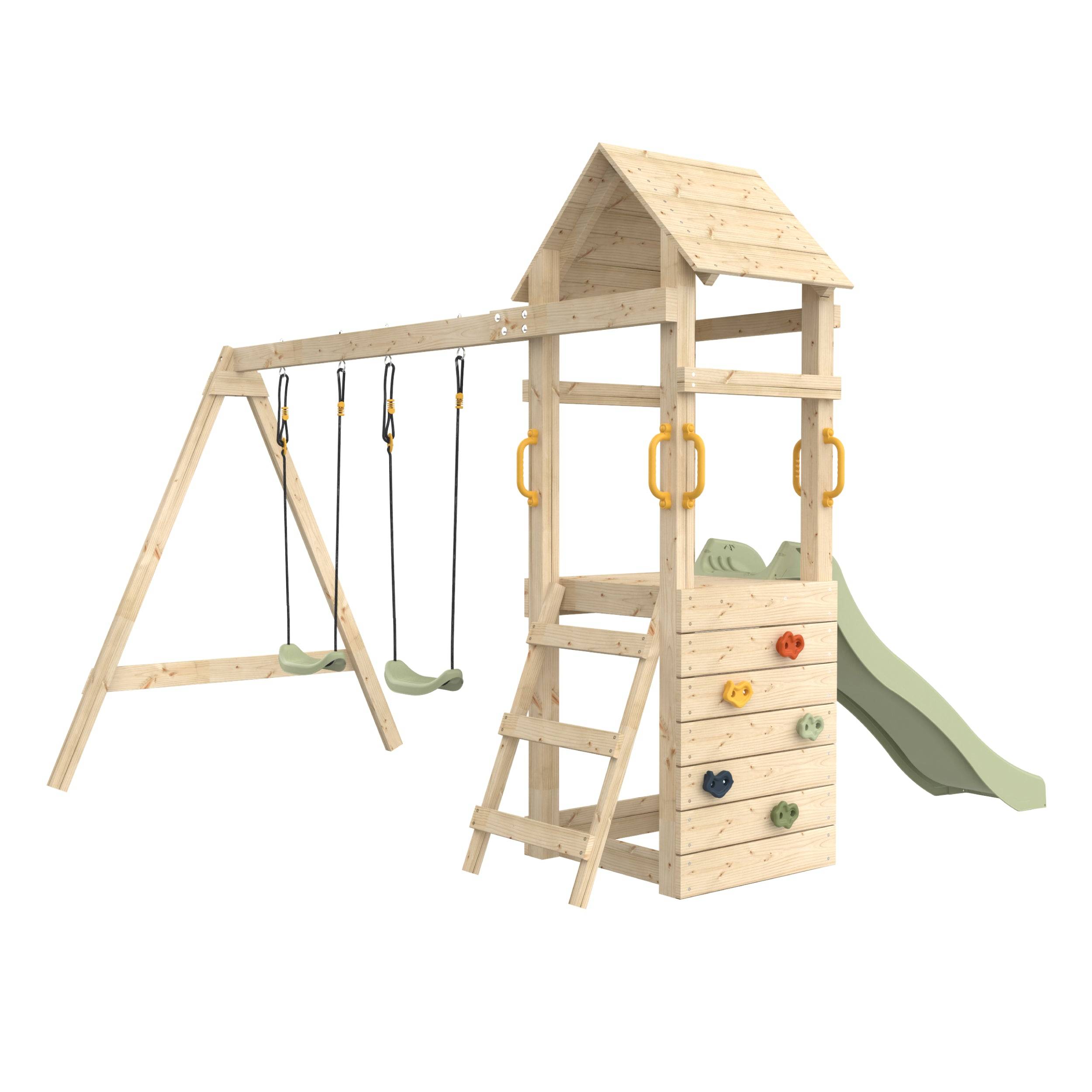 Aire de jeux GESSETTE avec toit - plateforme 87 cm - mur d’escalade - 2 balançoires & toboggan – TP TOYS - Image 5