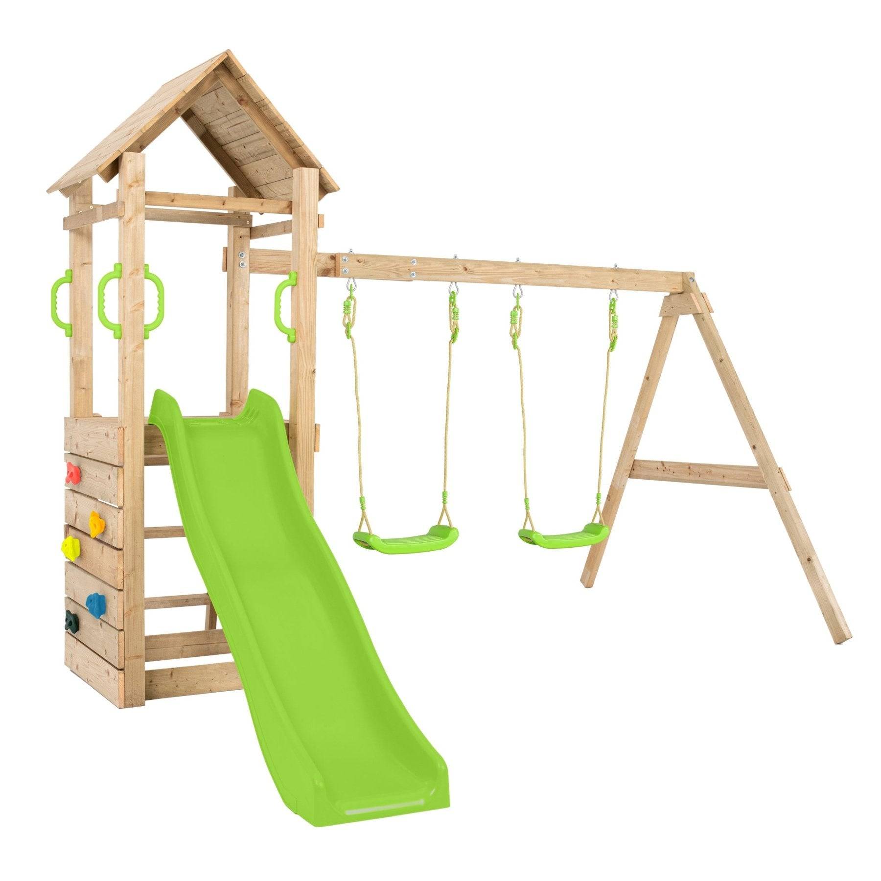 Aire de jeux GESSETTE avec toit - plateforme 87 cm - mur d’escalade - 2 balançoires & toboggan – TP TOYS - Image 2