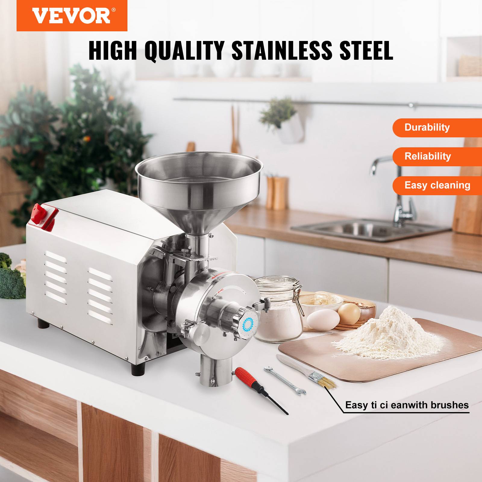 VEVOR Moulin à grains électrique soja 3000W, broyeur épices commercial 100 kg/h, inox. - Image 2