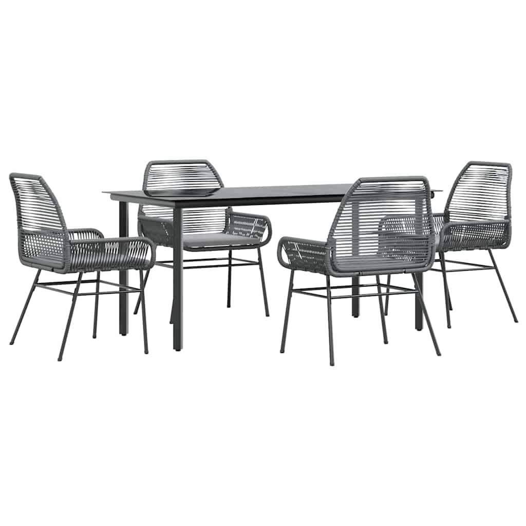 ComfortXL - Table et Chaises de Jardin 4 Personnes Poly Rotin Gris Coussins Gris Foncé Table 160cm Verre – ComfortXL Outdoor Living - Image 2