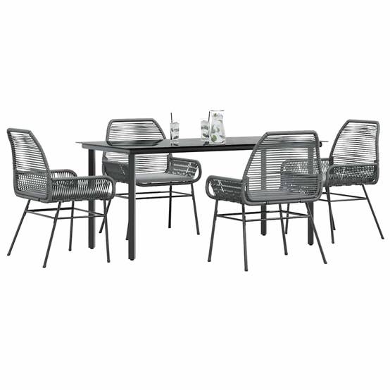 ComfortXL - Table et Chaises de Jardin 4 Personnes Poly Rotin Gris Coussins Gris Foncé Table 160cm Verre – ComfortXL Outdoor Living - Image 1