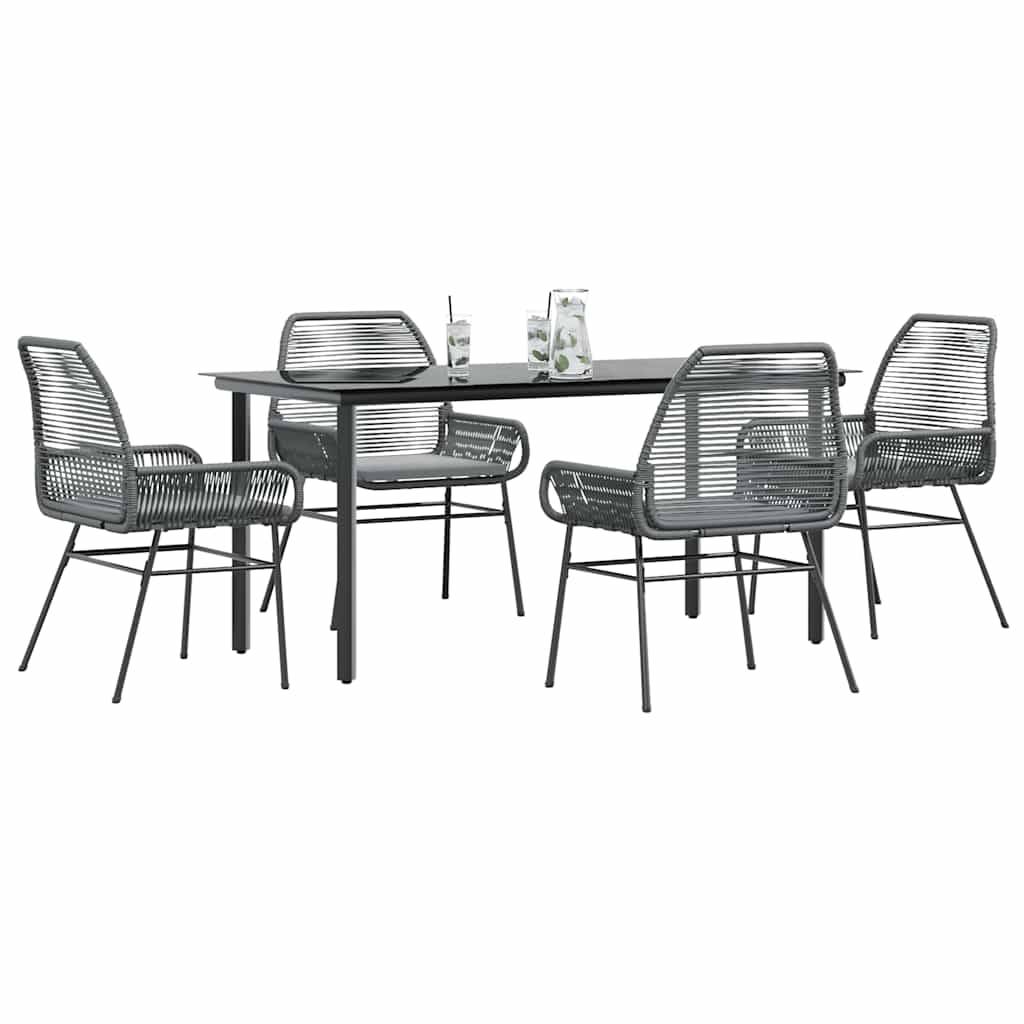 ComfortXL - Table et Chaises de Jardin 4 Personnes Poly Rotin Gris Coussins Gris Foncé Table 160cm Verre – ComfortXL Outdoor Living - Image 1