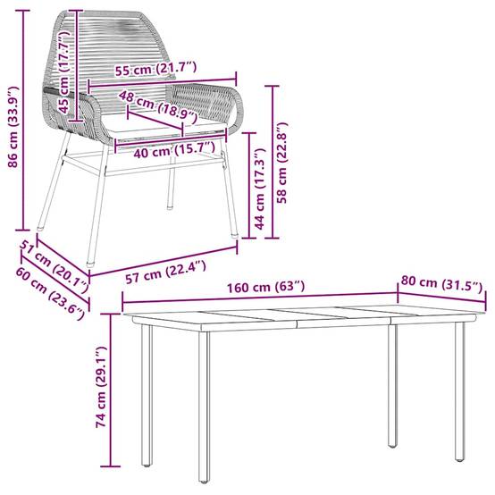 ComfortXL - Table et Chaises de Jardin 4 Personnes Poly Rotin Gris Coussins Gris Foncé Table 160cm Verre – ComfortXL Outdoor Living - Image 10