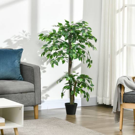 Arbre Artificiel Plante Artificiel ficus Hauteur 1,2 m Tronc Branches Liane Lichen Feuilles Grand réalisme Pot Inclus - Image 3