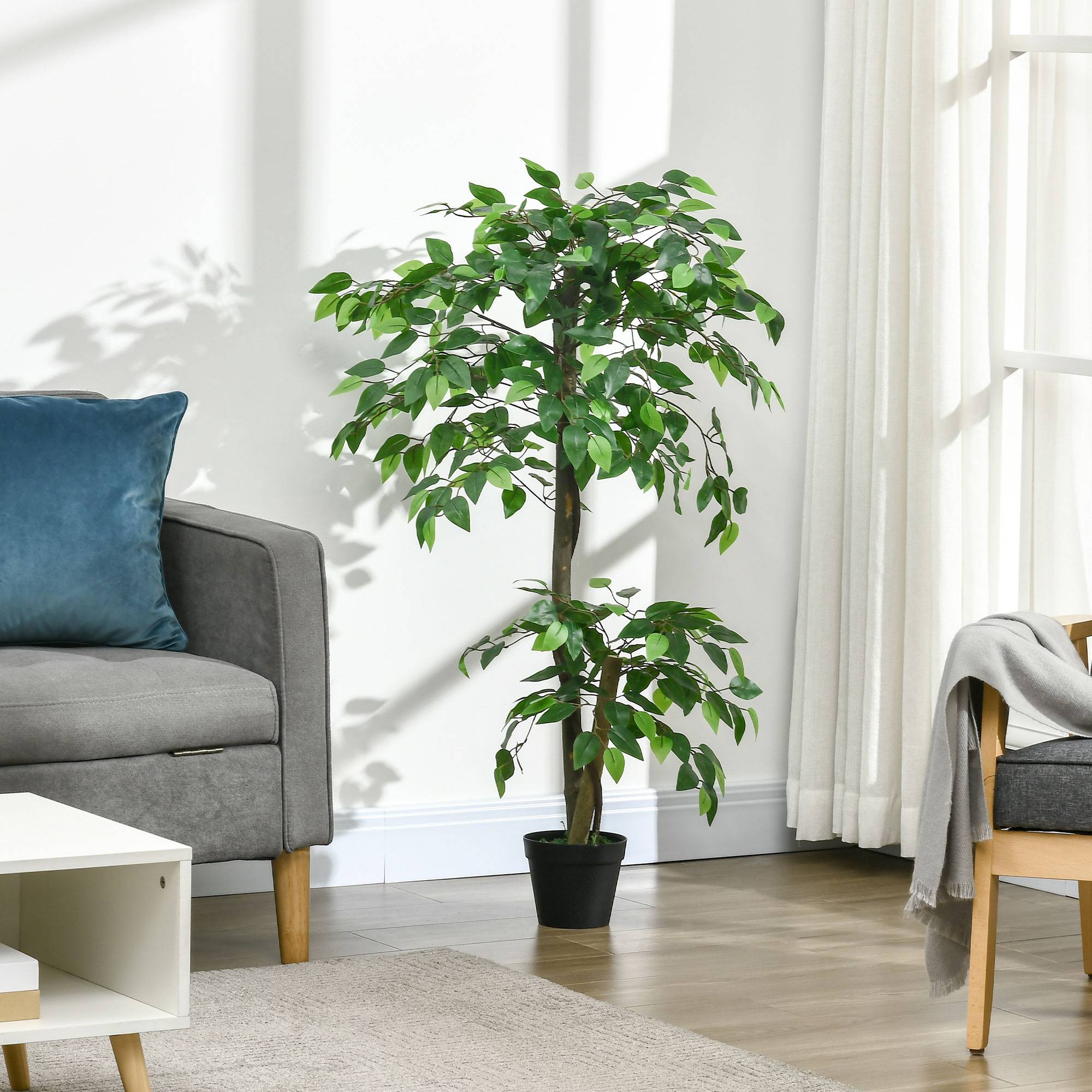 Arbre Artificiel Plante Artificiel ficus Hauteur 1,2 m Tronc Branches Liane Lichen Feuilles Grand réalisme Pot Inclus - Image 3