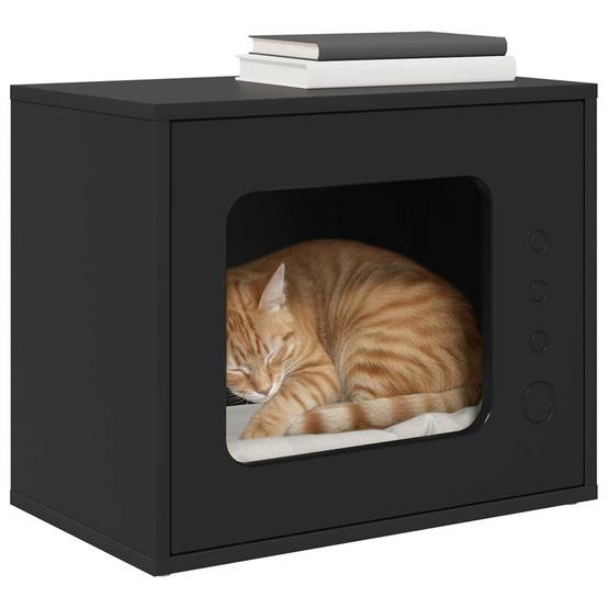Maison pour chat bois d'ingénierie noir 51 x 30 x 42.5 cm - PANGIVO - Image 3