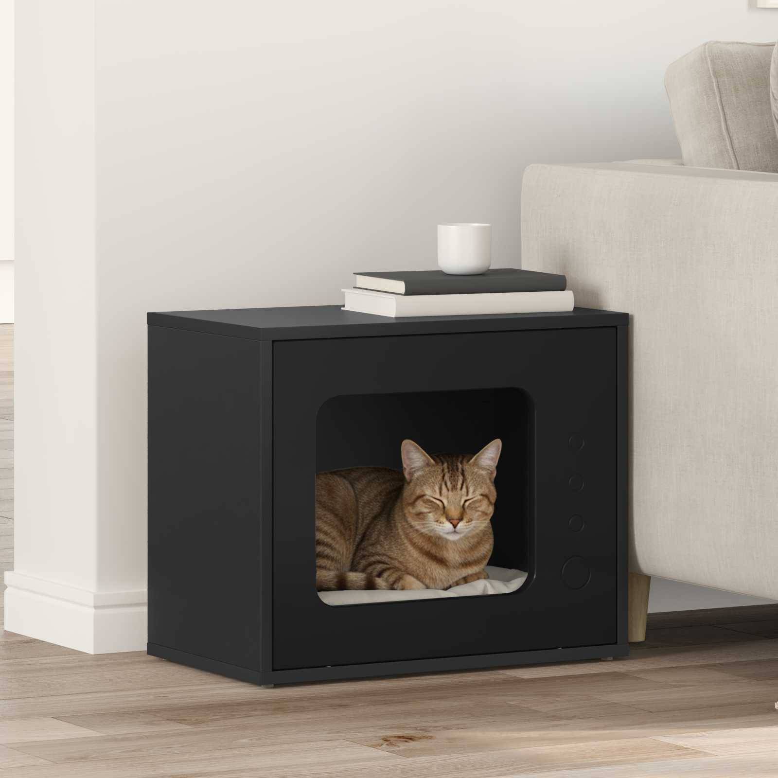 Maison pour chat bois d'ingénierie noir 51 x 30 x 42.5 cm - PANGIVO - Image 1