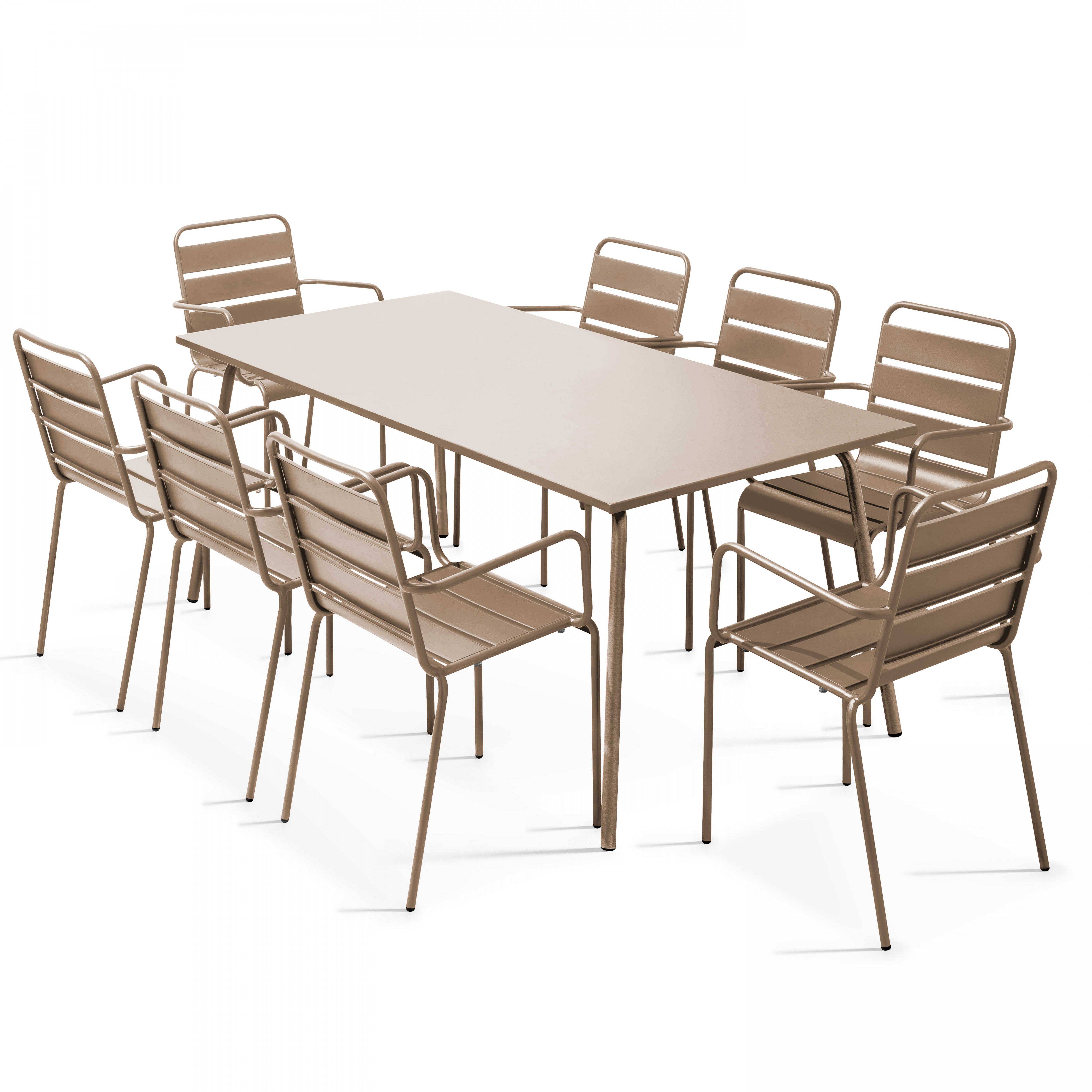 Oviala - Ensemble table de jardin et 8 fauteuils en métal taupe  Palavas - Oviala - Image 1