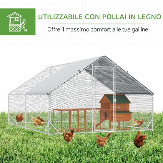 Enclos Poulailler Parc Volaille Acier Galvanisé Filet 3x8x2m Argenté - ComfortXL Outdoor Living - Image 8