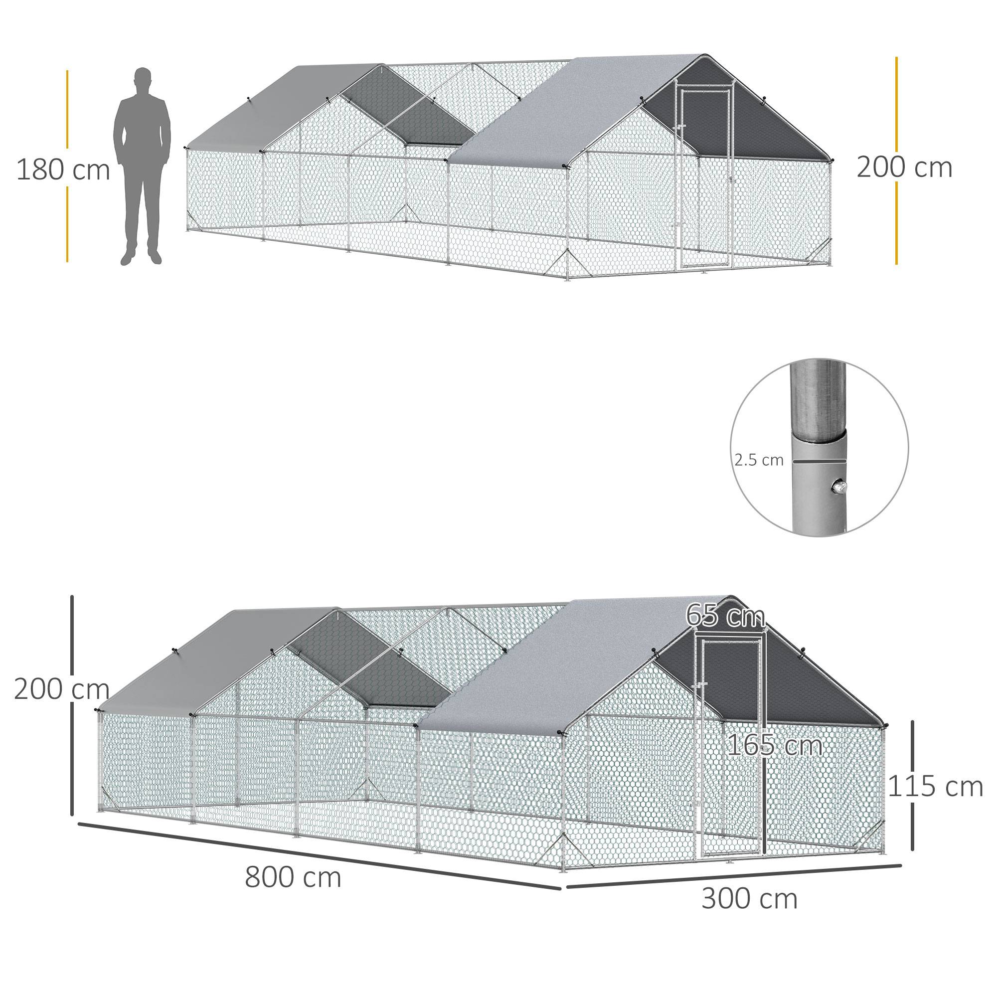Enclos Poulailler Parc Volaille Acier Galvanisé Filet 3x8x2m Argenté - ComfortXL Outdoor Living - Image 5