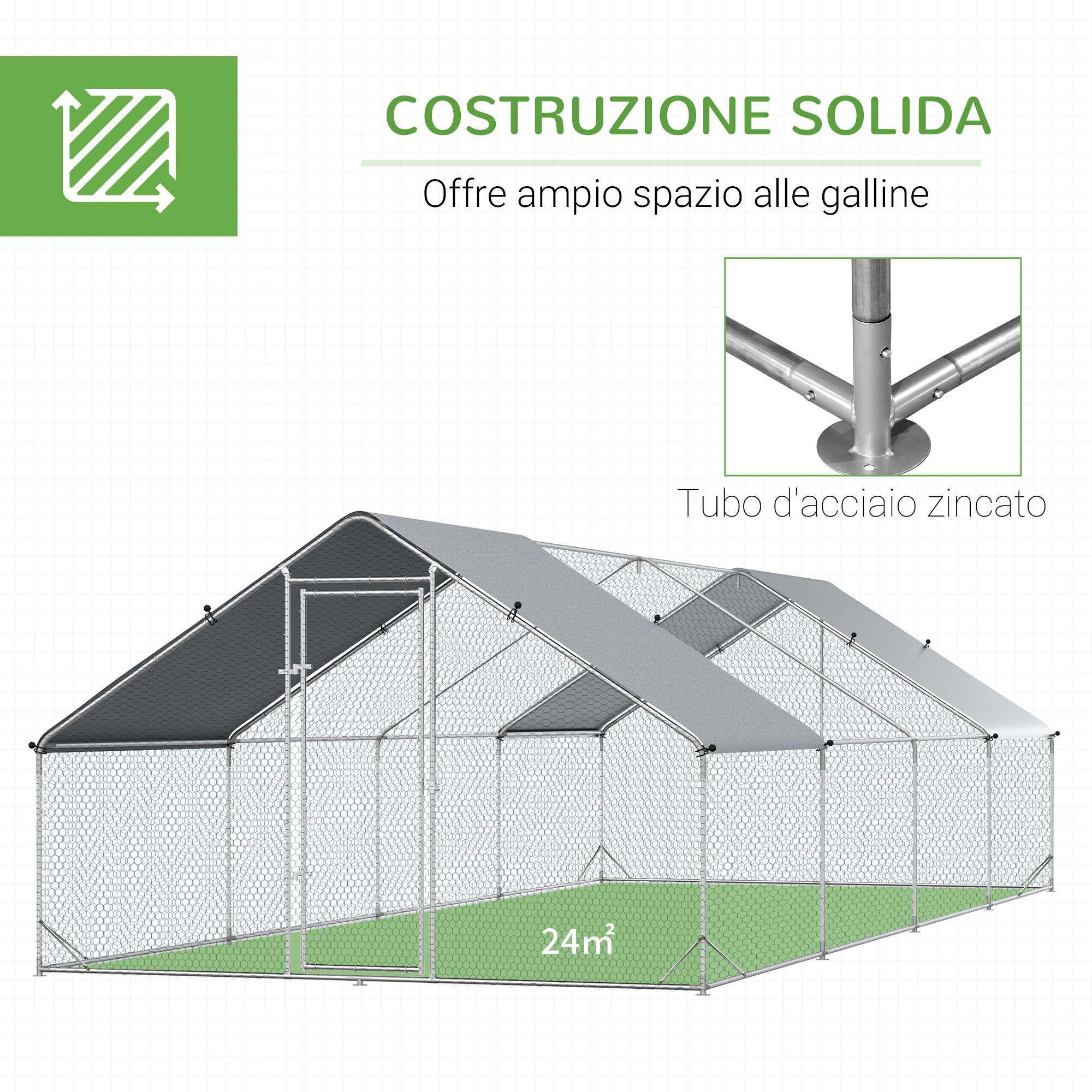 Enclos Poulailler Parc Volaille Acier Galvanisé Filet 3x8x2m Argenté - ComfortXL Outdoor Living - Image 7