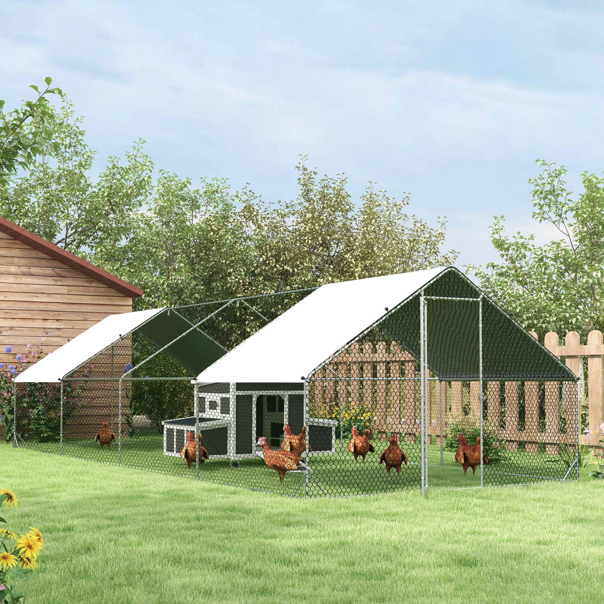 Enclos Poulailler Parc Volaille Acier Galvanisé Filet 3x8x2m Argenté - ComfortXL Outdoor Living - Image 10