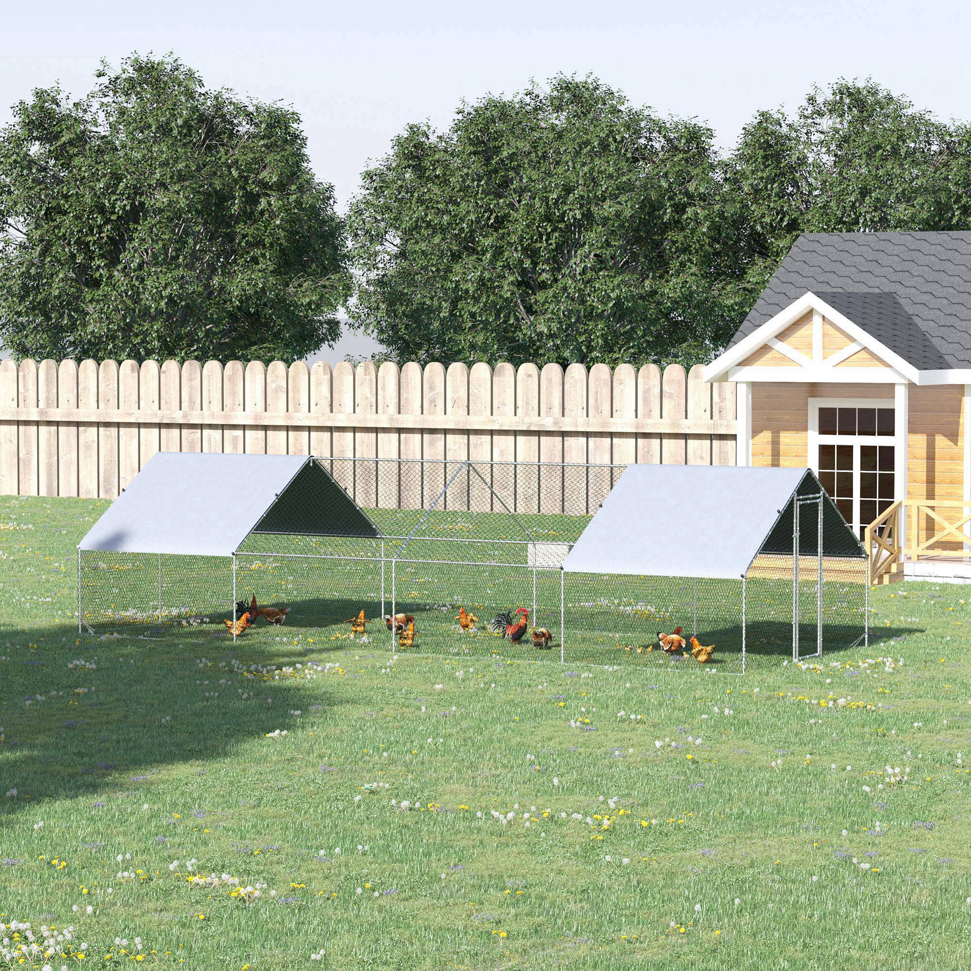 Enclos Poulailler Parc Volaille Acier Galvanisé Filet 3x8x2m Argenté - ComfortXL Outdoor Living - Image 4
