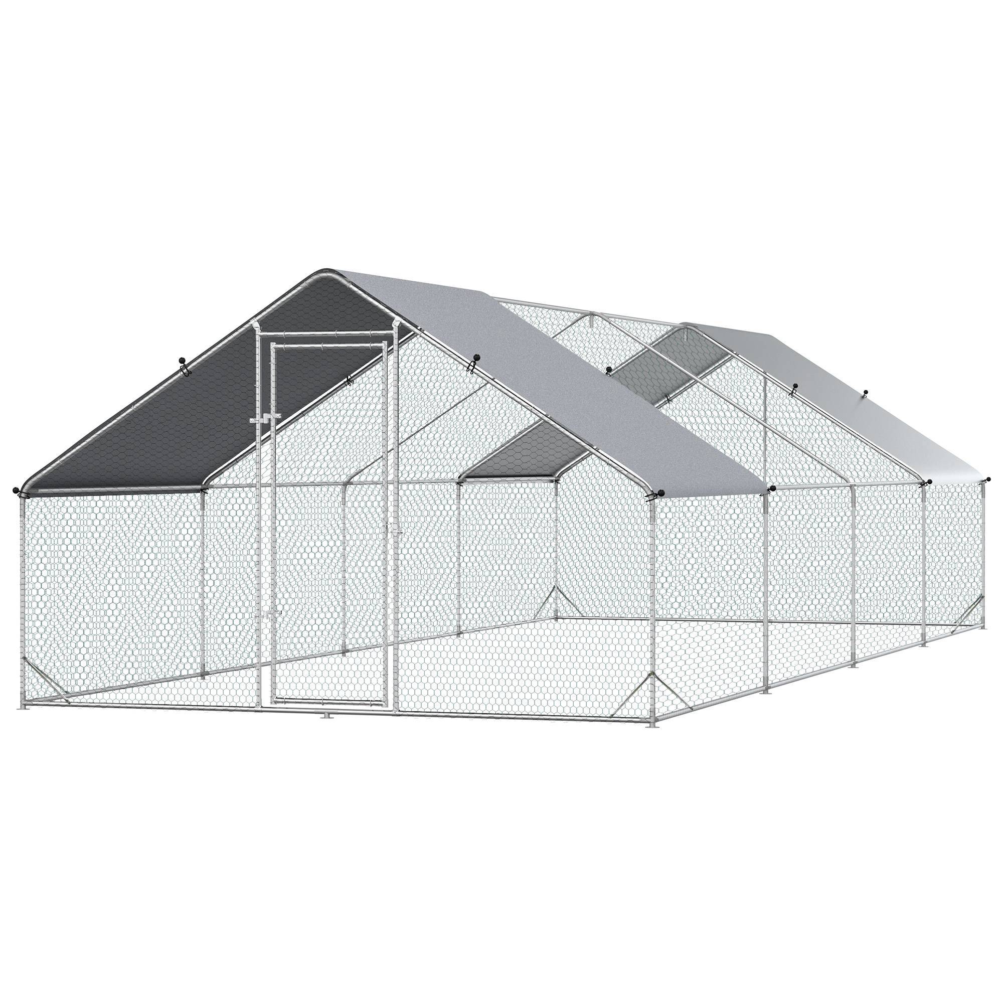 Enclos Poulailler Parc Volaille Acier Galvanisé Filet 3x8x2m Argenté - ComfortXL Outdoor Living - Image 2