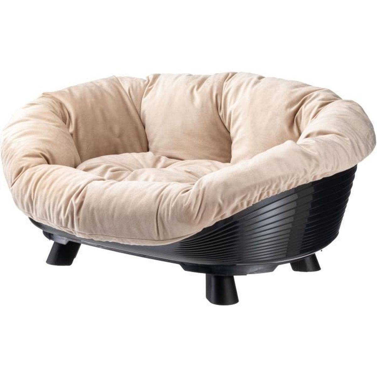 Ferplast - Panier pour chien ovale Ferplast SOFA THRONE 6, plastique noir anti-dérapant, coussin beige, 73 x 55 x 32 cm - FERPLAST - Image 1
