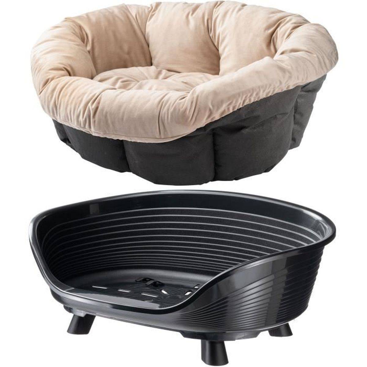 Ferplast - Panier pour chien ovale Ferplast SOFA THRONE 6, plastique noir anti-dérapant, coussin beige, 73 x 55 x 32 cm - FERPLAST - Image 2