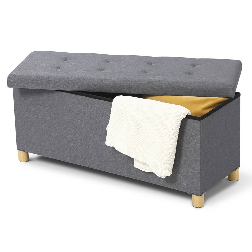 Banc coffre capitonné 100 cm Gris - Image 2