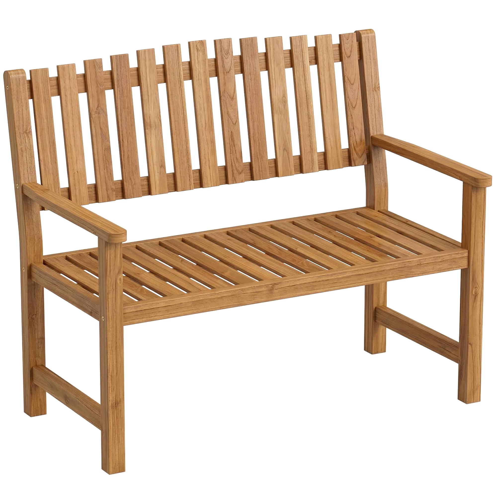 Banc de Jardin Banquette de Terrasse 2 Places Charge Max. 320kg Accoudoirs 112 x 64 x 92 cm Bois d'Acacia Naturel - Image 1