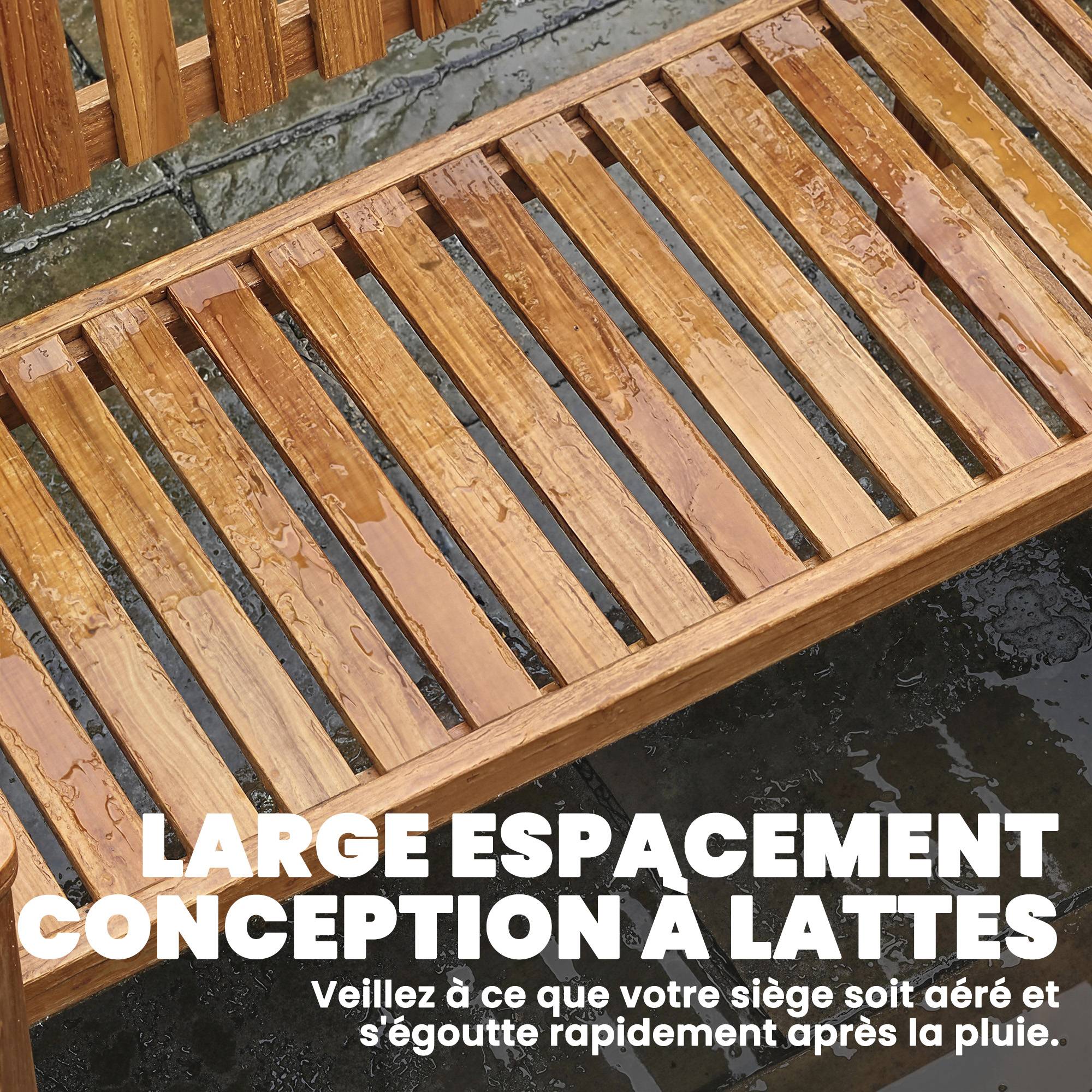 Banc de Jardin Banquette de Terrasse 2 Places Charge Max. 320kg Accoudoirs 112 x 64 x 92 cm Bois d'Acacia Naturel - Image 9
