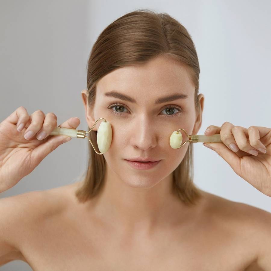Set de 2 Jade Roller Blanc - Masseur Visage – Rouleau de Jade Naturel + Housse – Anti-Age -Rides & ridules -Routine Beauté - Sun&Sia - Image 5