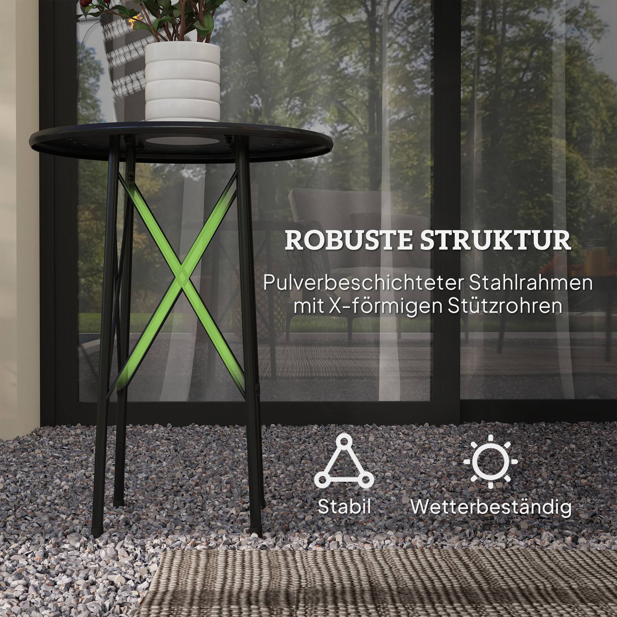 Table de jardin ronde style bistrot en acier à motif floral, utilisable intérieur et extérieur, couleur noire - Image 5