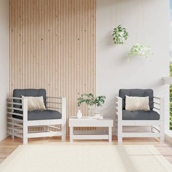 Lot de 2 Chaises de jardin - Chaises d'extérieur - Fauteuils de jardin blanc bois massif de pin-JU12750 - Image 2