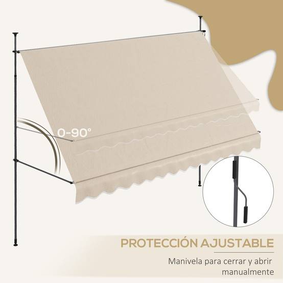 Store banne rétractable manuel à manivelle 350 x 120 x 210-300 cm, hauteur réglable, imperméable et anti-UV, couleur sable - Image 7