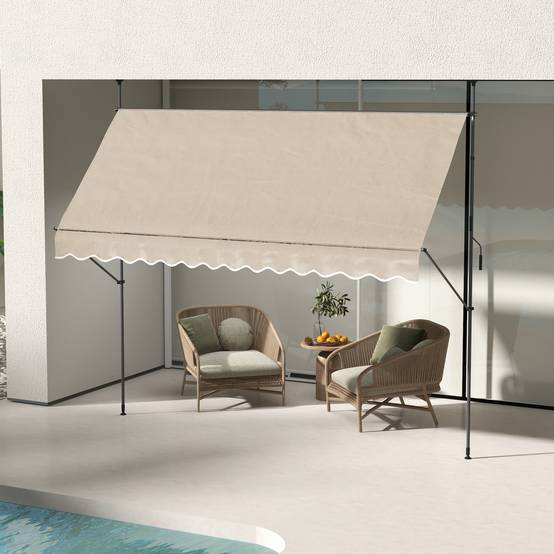 Store banne rétractable manuel à manivelle 350 x 120 x 210-300 cm, hauteur réglable, imperméable et anti-UV, couleur sable - Image 4