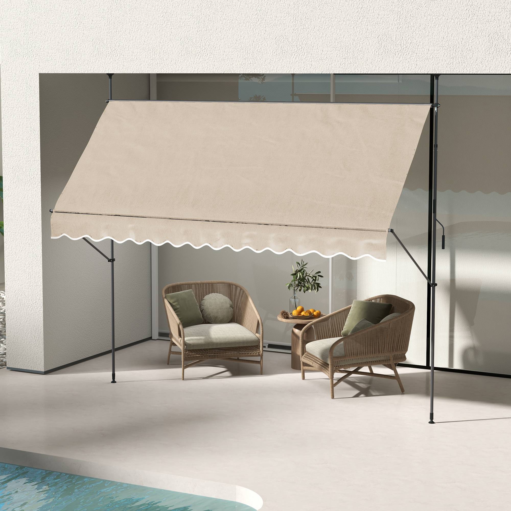 Store banne rétractable manuel à manivelle 350 x 120 x 210-300 cm, hauteur réglable, imperméable et anti-UV, couleur sable - Image 4