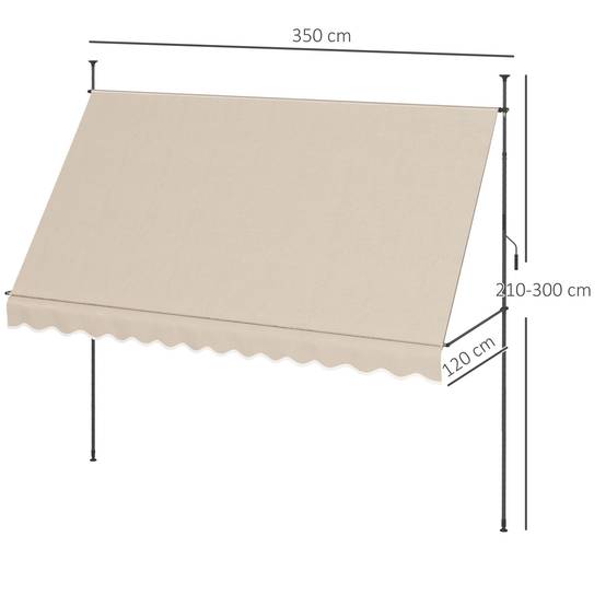 Store banne rétractable manuel à manivelle 350 x 120 x 210-300 cm, hauteur réglable, imperméable et anti-UV, couleur sable - Image 5