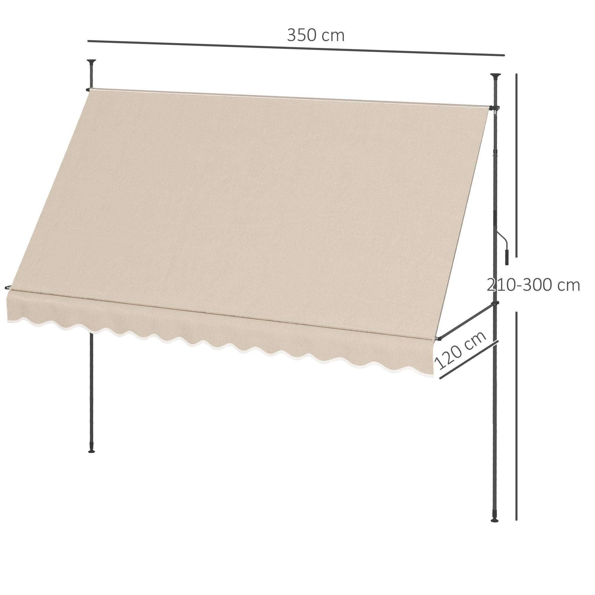 Store banne rétractable manuel à manivelle 350 x 120 x 210-300 cm, hauteur réglable, imperméable et anti-UV, couleur sable - Image 5