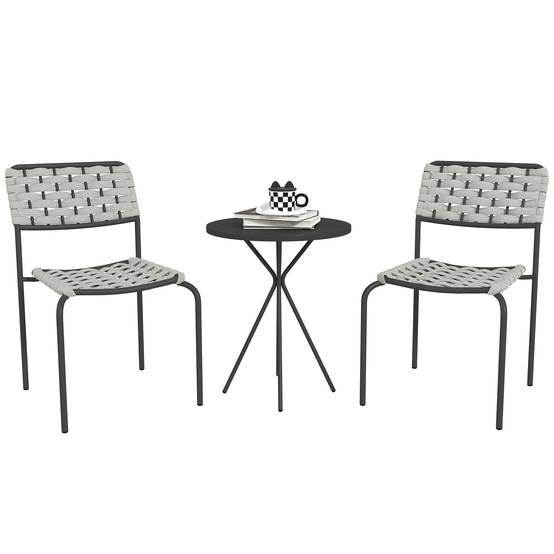ComfortXL - Salon de jardin 2 places acier polyester gris 3 pièces avec table ronde pour balcon terrasse et petit espace - Image 10