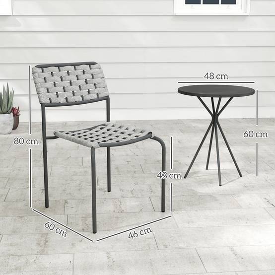 ComfortXL - Salon de jardin 2 places acier polyester gris 3 pièces avec table ronde pour balcon terrasse et petit espace - Image 3